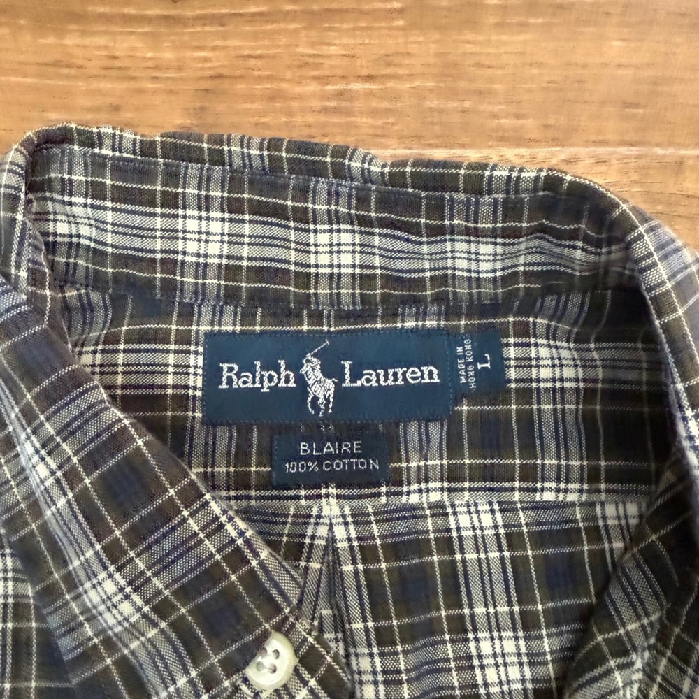 Polo Ralph Lauren Blake Men L Button Up Green Plaid Shirt Equestrian Preppy READ - Picture 2 of 6